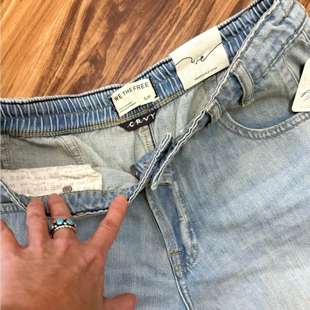 New Free People CRVY Back To Basics Light Blue Denim Shorts